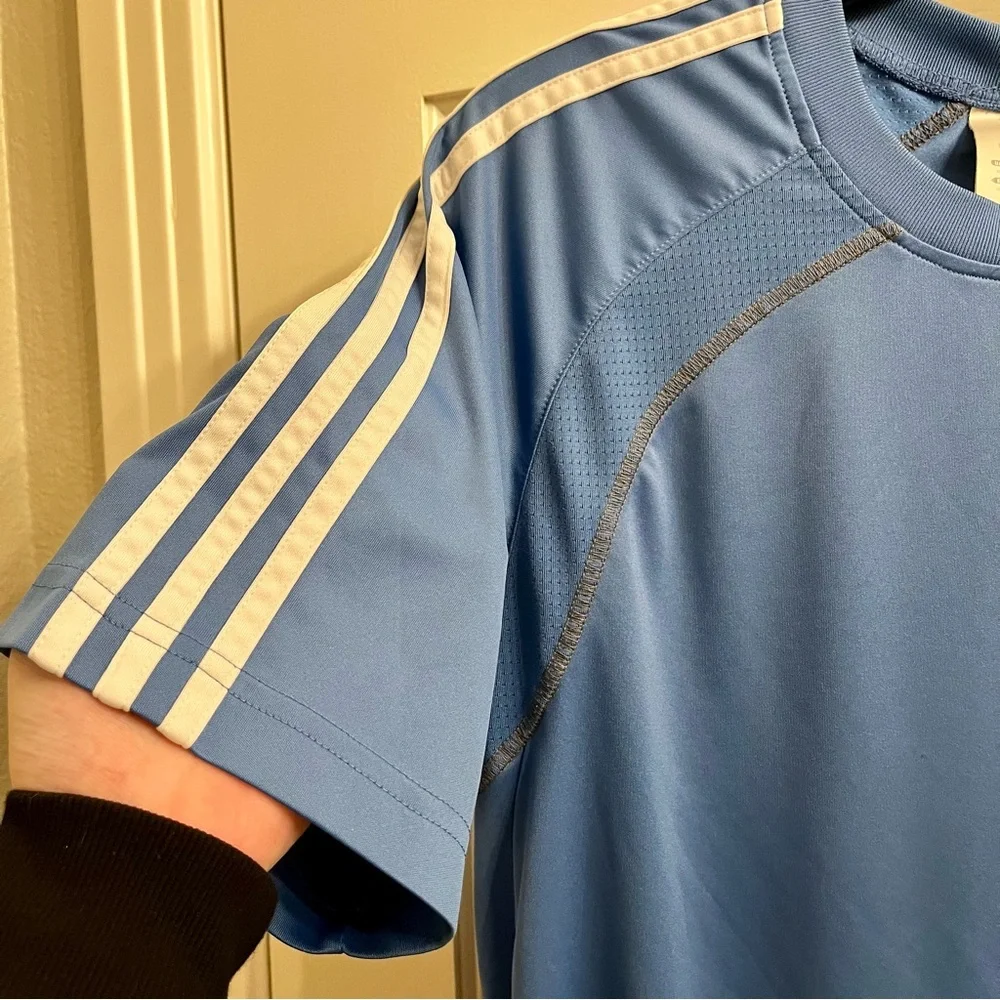 Adidas Mens 3 Stripe Jersey Light Blue